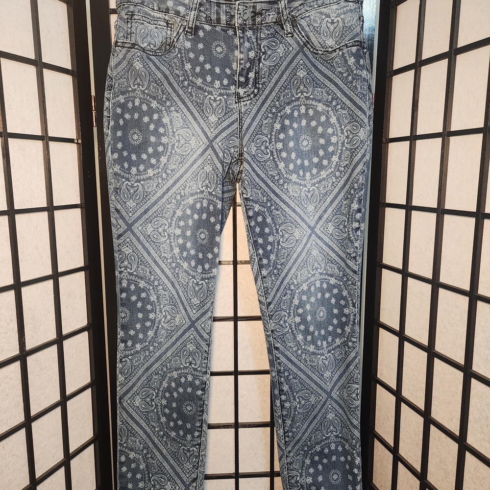 Earl Jeans Blue Paisley-Print Skinny Jeans